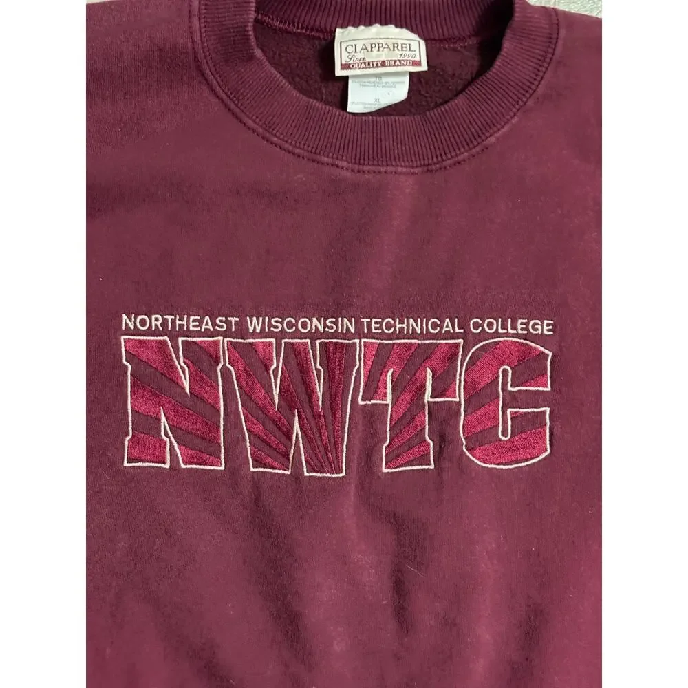 Vintage 90s Northeast Wisconsin Technical College Red Crewneck College - Mens XL